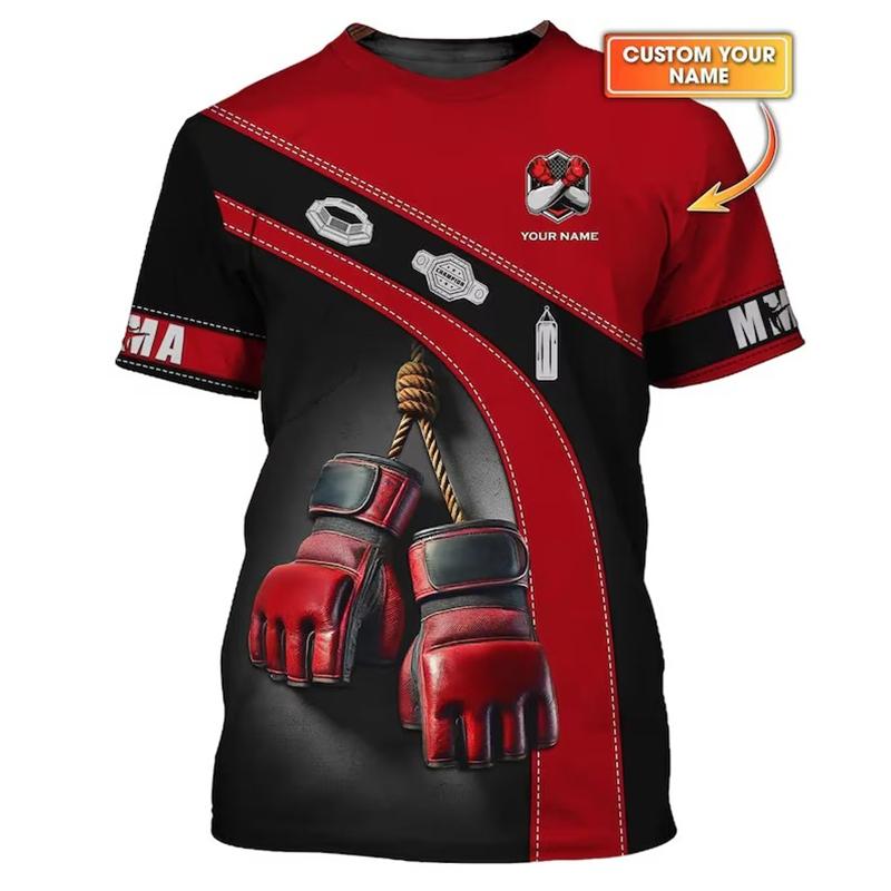 Футболка с принтом боксерских перчаток Мужская одежда DIY Персональное имя Круглый вырез Футболки Харадзюку Пламя Крутой Уличная одежда 2025 Новинка Топ
