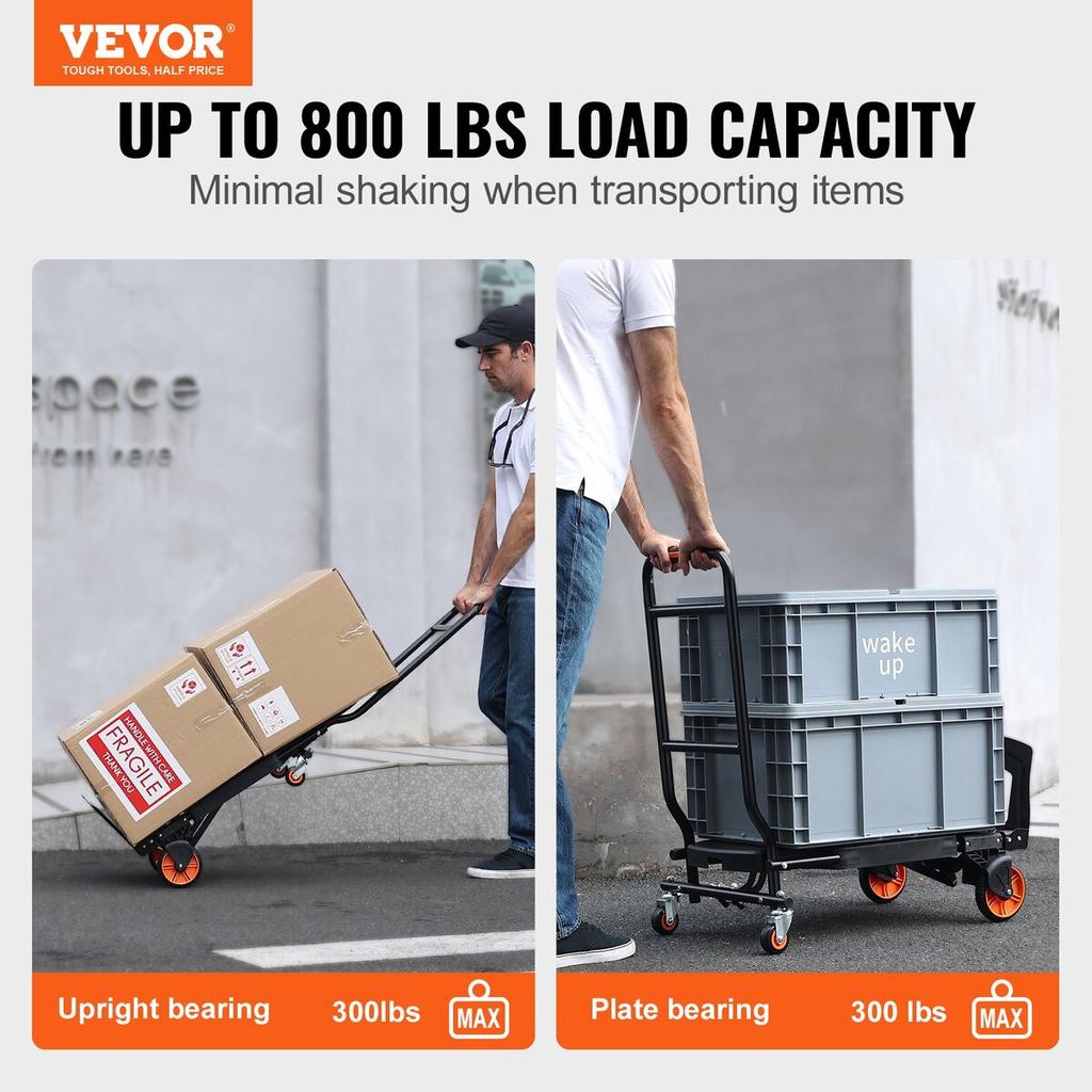Aluminum Hand Truck, 2 in 1, 300 lbs Load Capacity, Heavy Duty Industrial Convertible Folding Hand Truck and Dolly, Utility Cart Converts from Hand