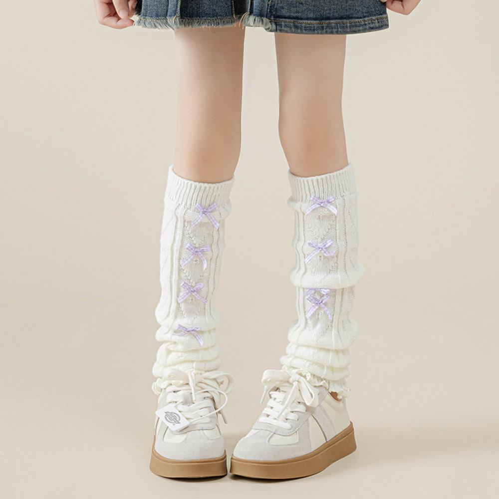 Сладкие детские гетры в корейском стиле Харадзюку JK Вязаные гетры Шерстяные носки в клетку с бантом Осень/Зима