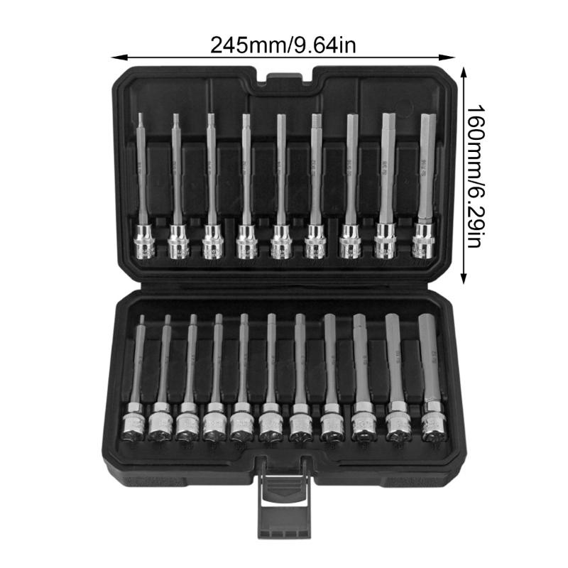 20PC Practical Extra Deep Hex Bit Sockets Set 3/8" Drive Includes Metric 3 12mm British 1/8 7/16" With Storage Case