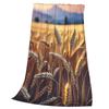 Rustic Wheat Field Fleece Throw Blanket, Soft Cozy Countryside Scene Flannel Blanket for Sofa Camping Trips Office Nap Blanket