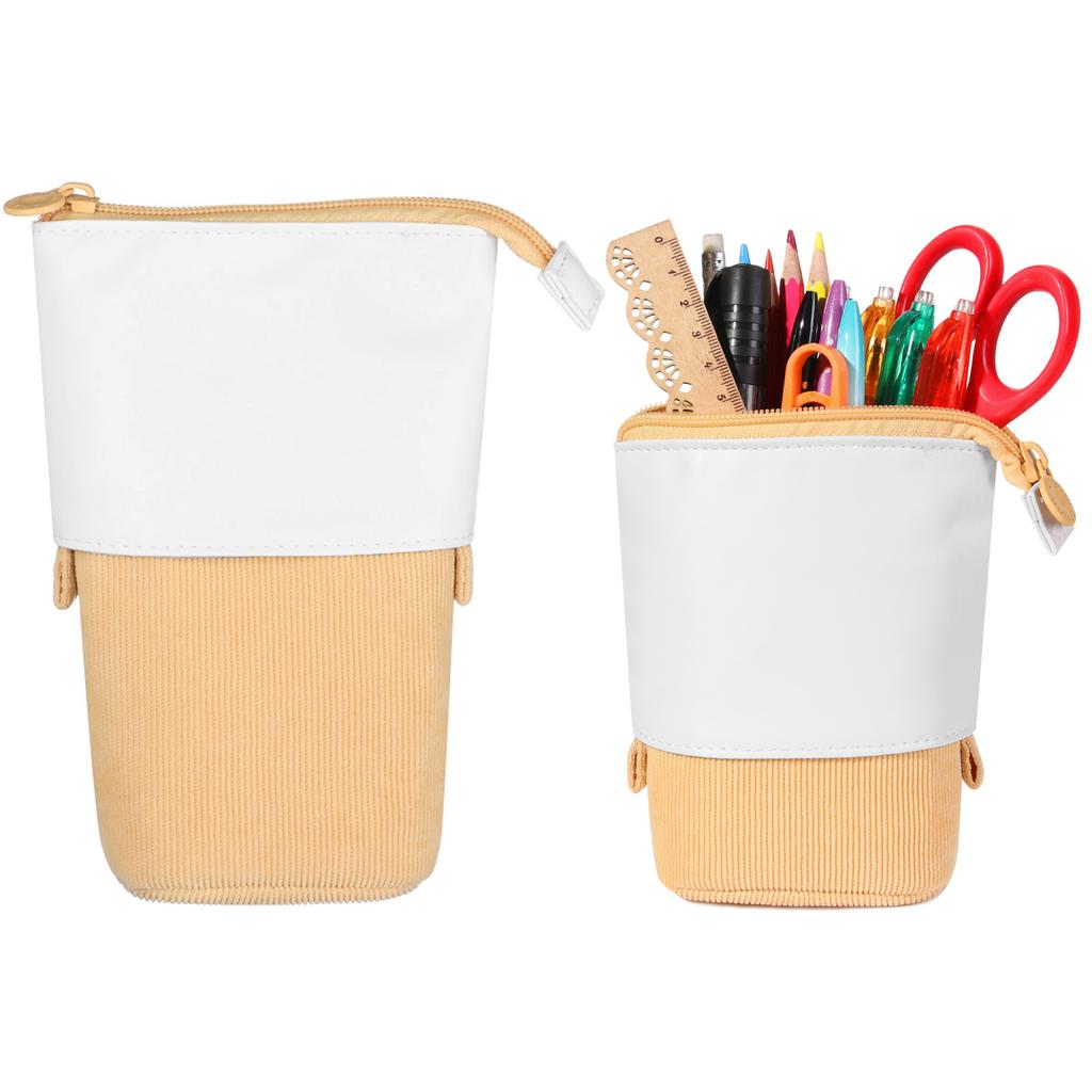 Large Capacity PU Corduroy Zipper Storage Box Makeup Pouch Telescopic Pen Bag Pencil Case