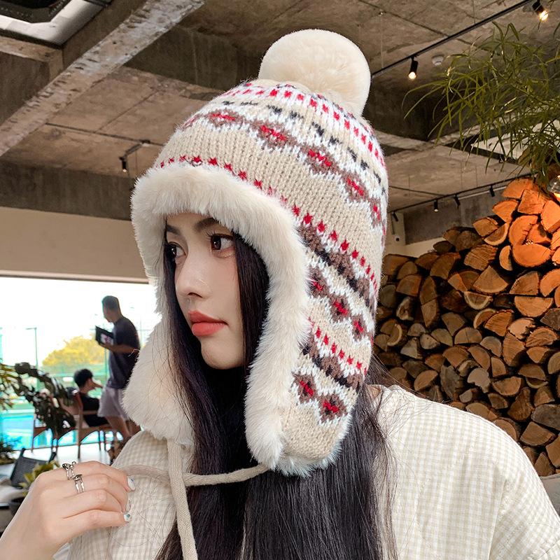 Женская корейская шерстяная шапка в стиле ретро — симпатичная, универсальная, теплая, защищающая уши зимняя вязаная шапка для езды на велосипеде