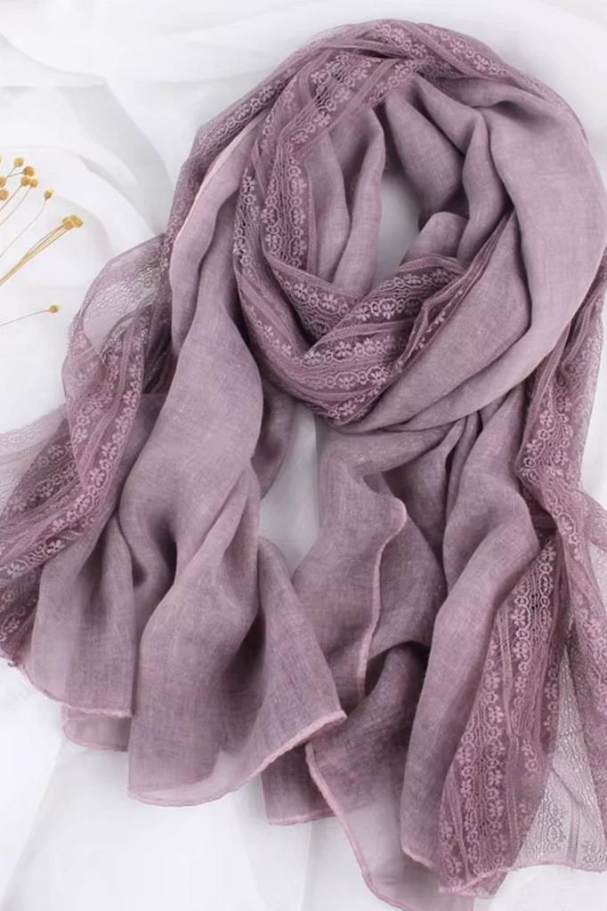 Pink Shawl with Lace 180X90 - Cotton and Polyester