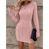 Осень Зима Повседневное Приталенное Мини-платье Модное с Длинным Рукавом Эластичное Платье-свитер с О-образным вырезом Однотонное Облегающее Вязаное Платье Женское