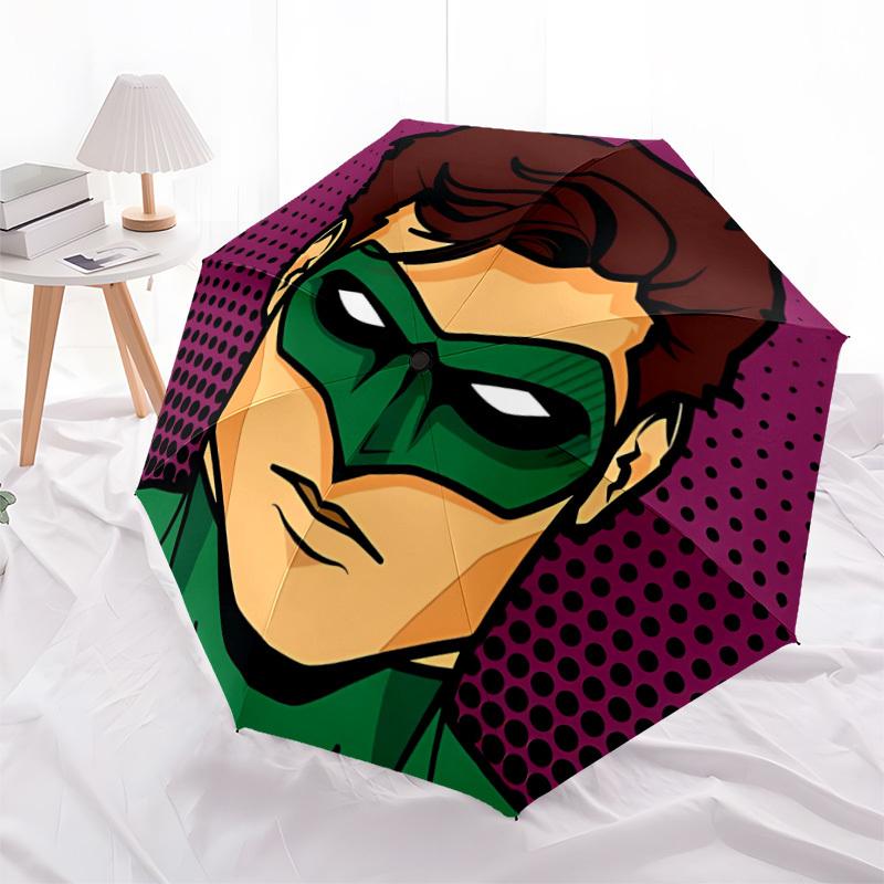 1pc Green Lantern Mask Umbrella - Automatic Open Compact Travel Umbrella with 59-Rib Durable Frame yy251021102