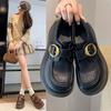 British Style Small Leather Shoes Women's Summer 2025 New Muffin Thick-soled Round Head Versatile Velcro Black Loafers