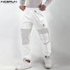 Men Elastic Waist Mesh Sheer Patchwork Casual Streetwear Harem Pants