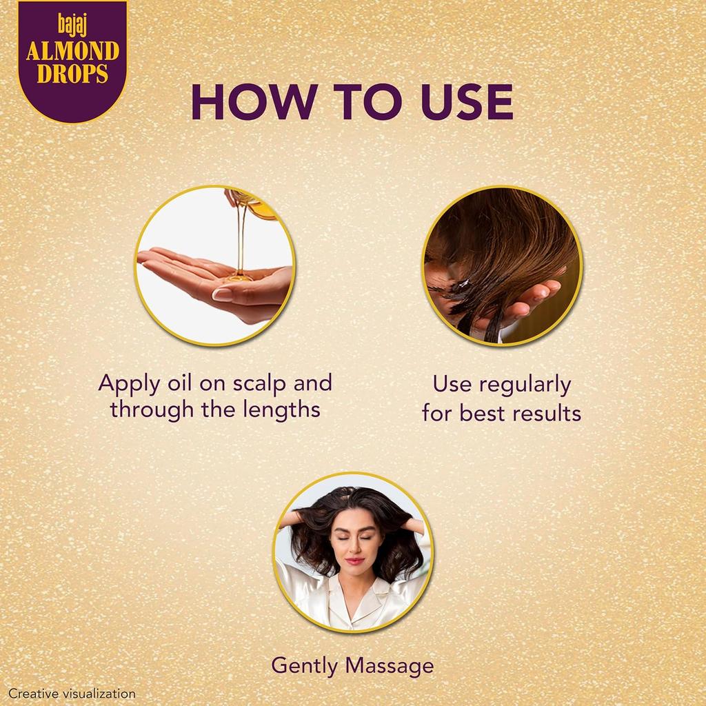 BAJAJ Миндальные капли Масло для волос 95 мл Упаковка из 1 шт. для контроля выпадения волос, блестящие, нелипкие, питательный уход за волосами