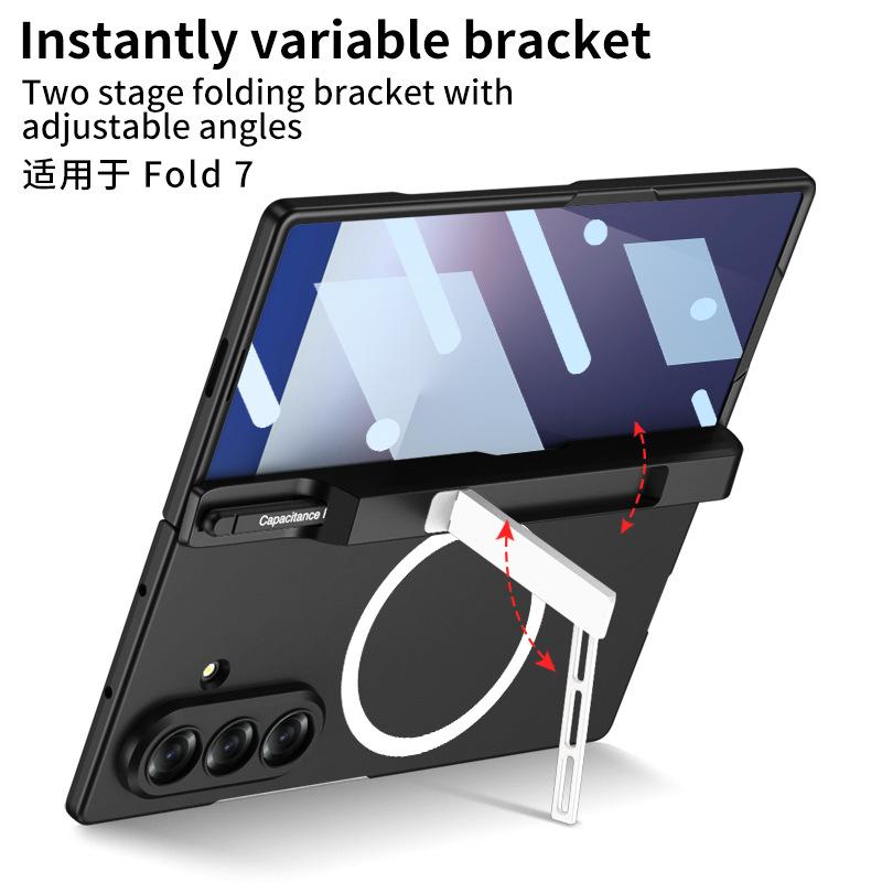 Подходит для Samsung ZFold7 Беспроводная зарядка и Магнитная адсорбция Чехол для телефона Боковой карман Кронштейн Полное ощущение кожи Матовый защитный чехол