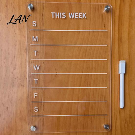 Magnetic Acrylic Refrigerator Calendar 12''x8'' Planning Board, Clear Weekly Meal Planner, Transparent Fridge Memo Pad Dry Erase Noteboard with Marker