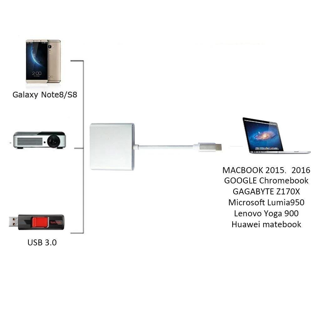 3 в 1 Type C - HDMI-совместимый USB 3.0 зарядный адаптер USB-C 3.1 Hub для Mac Air Pro Huawei Mate10 Samsung S8 Plus