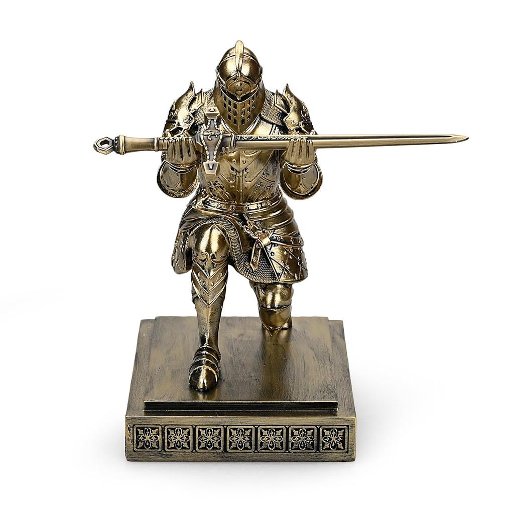 HDMbigmi Kingsguard Knight Pen Holder Pen Stand Desk Organizer and Accessories Resin Pencil Holder with Metal Sword Letter Opener for Office and Home