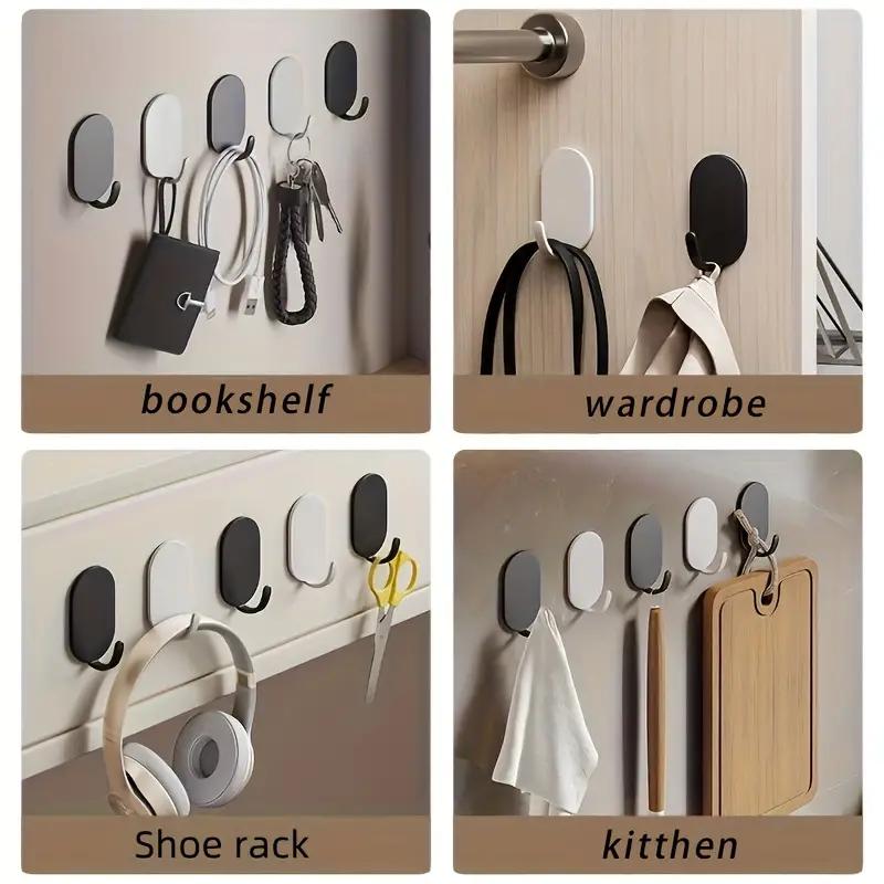 5/10pcs Stainless Steel Wall Hooks Strong Load-bearing Punch Free Simple Installation Self-Adhesive Stainless Steel Hooks Set