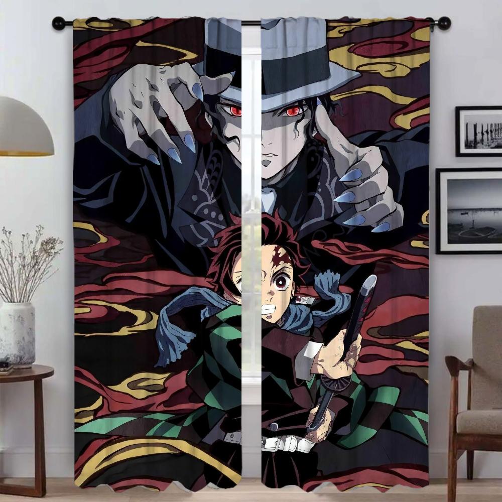 Шторы Demon Slayer для детской комнаты, перегородки для домашнего интерьера, 2 шт., тюль для спальни, затемняющие шторы для гостиной