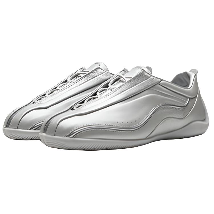 Li Ning Ling Long Racer Кожаные Спортивные Повседневные Кроссовки Вдохновленные Гонночными Технологиями Женская кроссовка Серебристый AZGW156-5