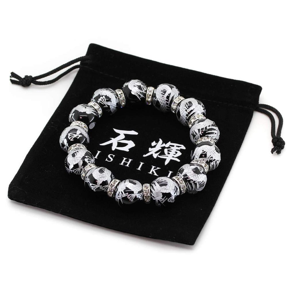 Серебряный резной пятилапый императорский дракон оникс 16 мм серебряный браслет из бусин Рондель с камнем силы [Sekihui] [b335]
