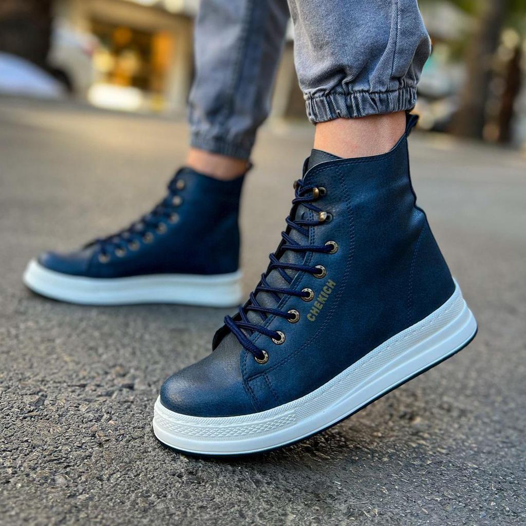 Chekich Men Footwear Boots for Men Navy Blue Color Faux Leather Laces Model Vulcanized Material Winter Season Shoes Ankle Warm Wedding CH055