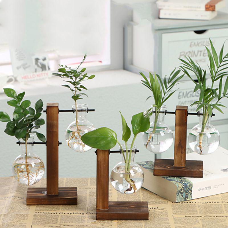 Simple Creative Hydroponic Wood Frame Small Vase Vase Decor Indoor Wooden Shelf Vase