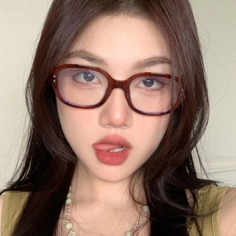 Women's Glasses Anti-Blue Light Fashion Personality Retro Artistic Modern Street Shooting Travel Commuter Rectangular Plain Glasses