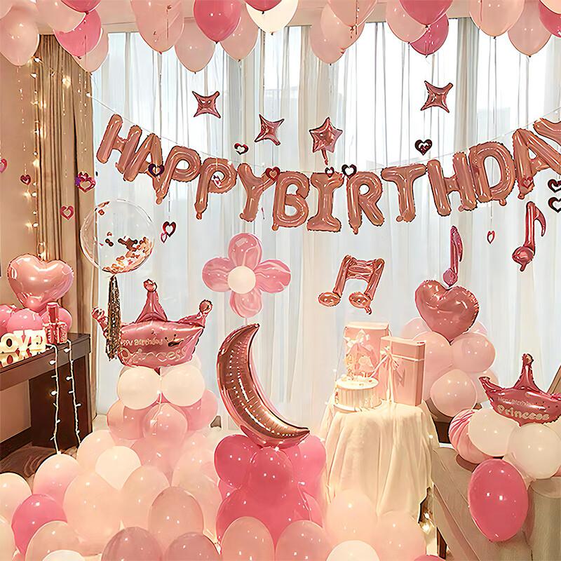 Birthday Scene Decoration, Birthday Decorations for Boys And Girls, First Birthday Celebration, Aluminum Foil Balloons, Pink Set