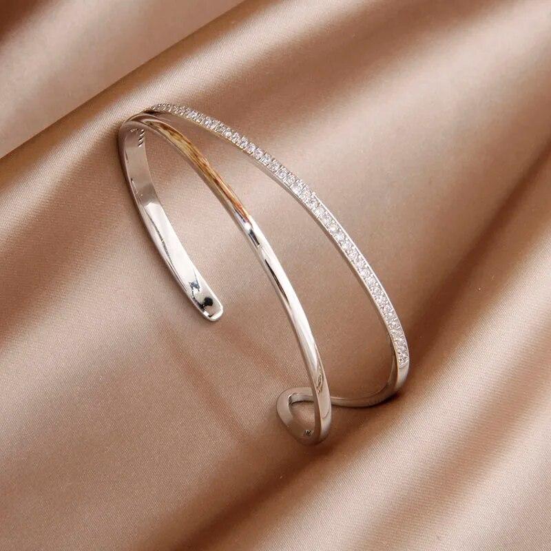 Korea&Japanese Delicate Double Layer Charm Bangles for Women Fashion Brand Jewelry Crystal Heart Bracelets Accessories