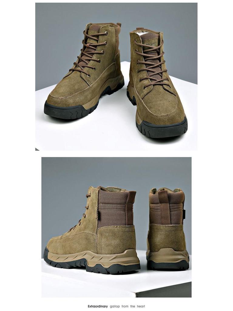 Мужские зимние ботинки из цельной коровьей овчины - Очень толстая шерсть, Морозостойкие, Нескользящие, Зимние ботинки с высоким голенищем