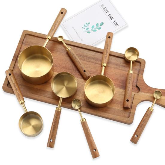 4Pcs Useful Convenient Wooden Handle Measuring Scoop Measure Spoon Scale Coffee Bartending Tool Home Supplies