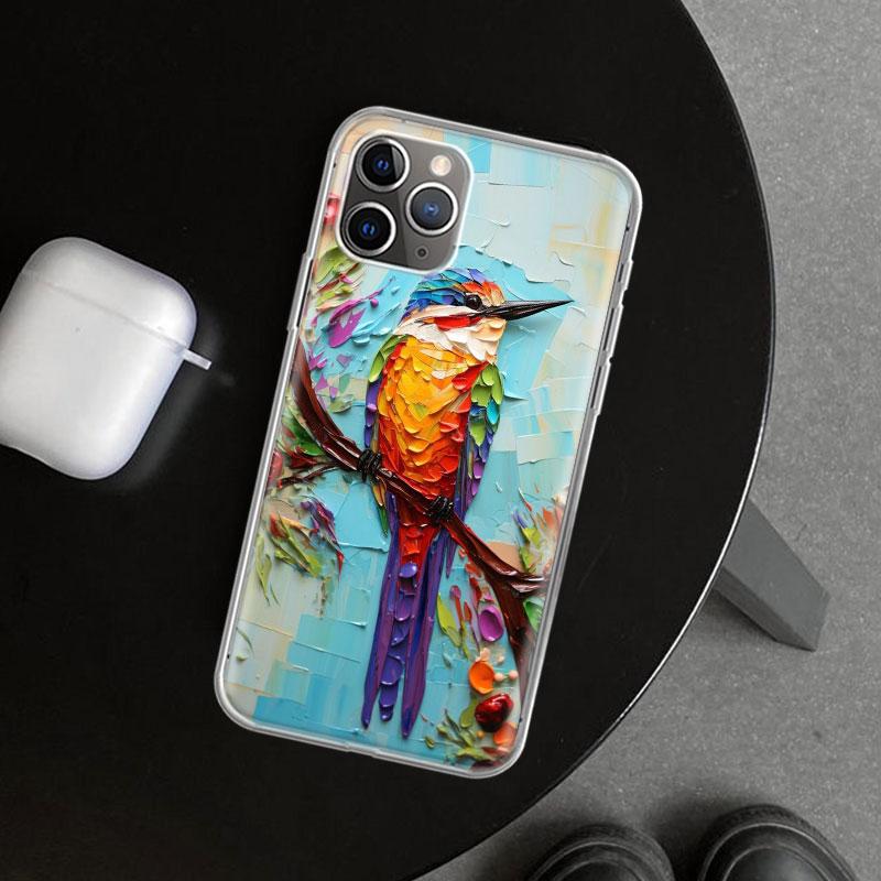 Масляная живопись животных Чехол для телефона с птицами для iPhone 11 12 13 Mini 14 15 Plus 16 Pro Max 17 Air 7 8 + SE Художественные Индивидуальные Fundas 1