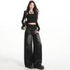 Full Sky Star Hot Diamond Design Wide Leg Trendy High Waist Jeans for Women