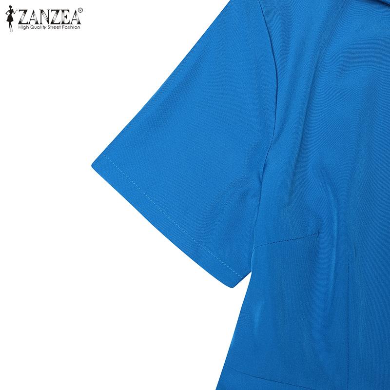 ZANZEA Женское летнее повседневное плиссированное платье с коротким рукавом