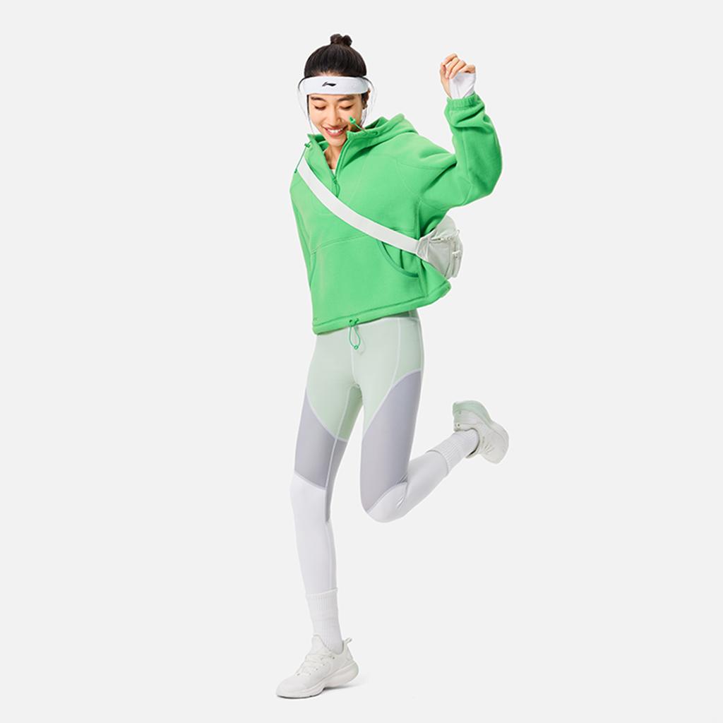 Li Ning Comfortable Casual Hooded Pullover Fleece Warm Sweatshirt Women Sweatshirt Crystal-Stone-Green AWDU554-3