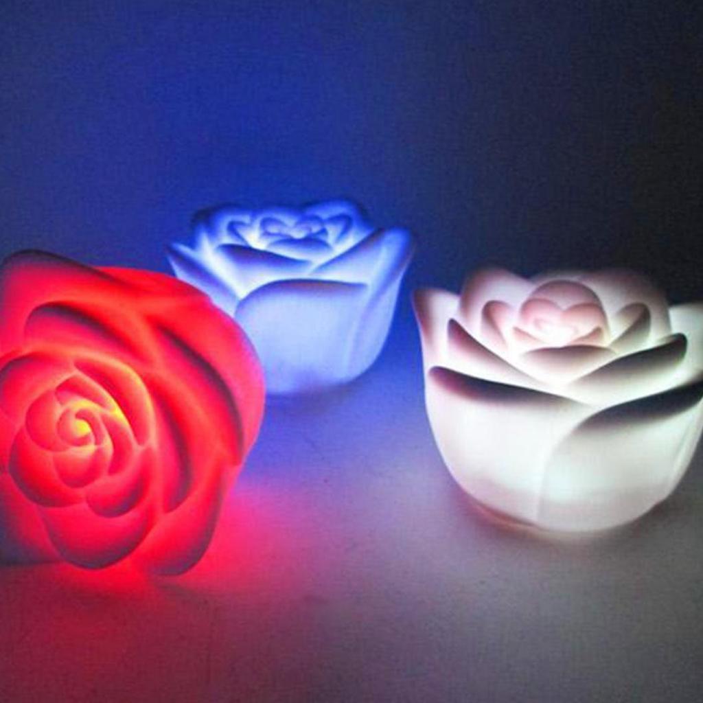 Waterproof Floating Rose Flower Color Changing LED Night Light Home Party Decor