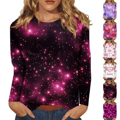 Женская мода повседневный топ с длинным рукавом и круглым вырезом с цветочным принтом