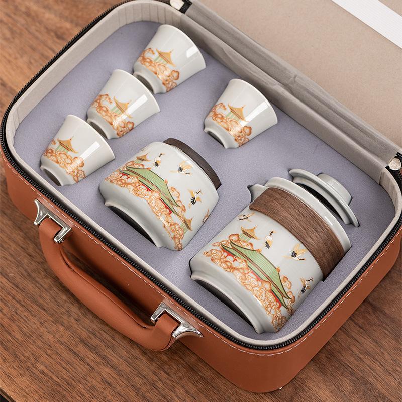 High-end cup, one pot, four cups set, portable travel tea set, teapot business gift souvenir