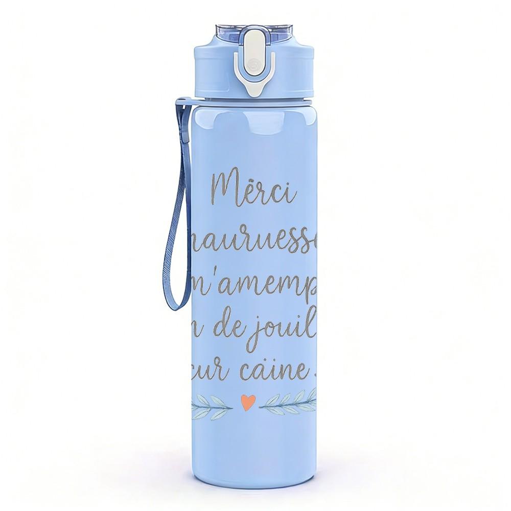 1PC French Romantic Quote Floral 750ml Color Plastic Sports Water Bottle Leakproof Flip Straw Lid Suitable for Sports Office Home Use