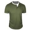 Men Waffle Knit Henley Collar Short Sleeve Solid Color Casual Button Placket T Shirt