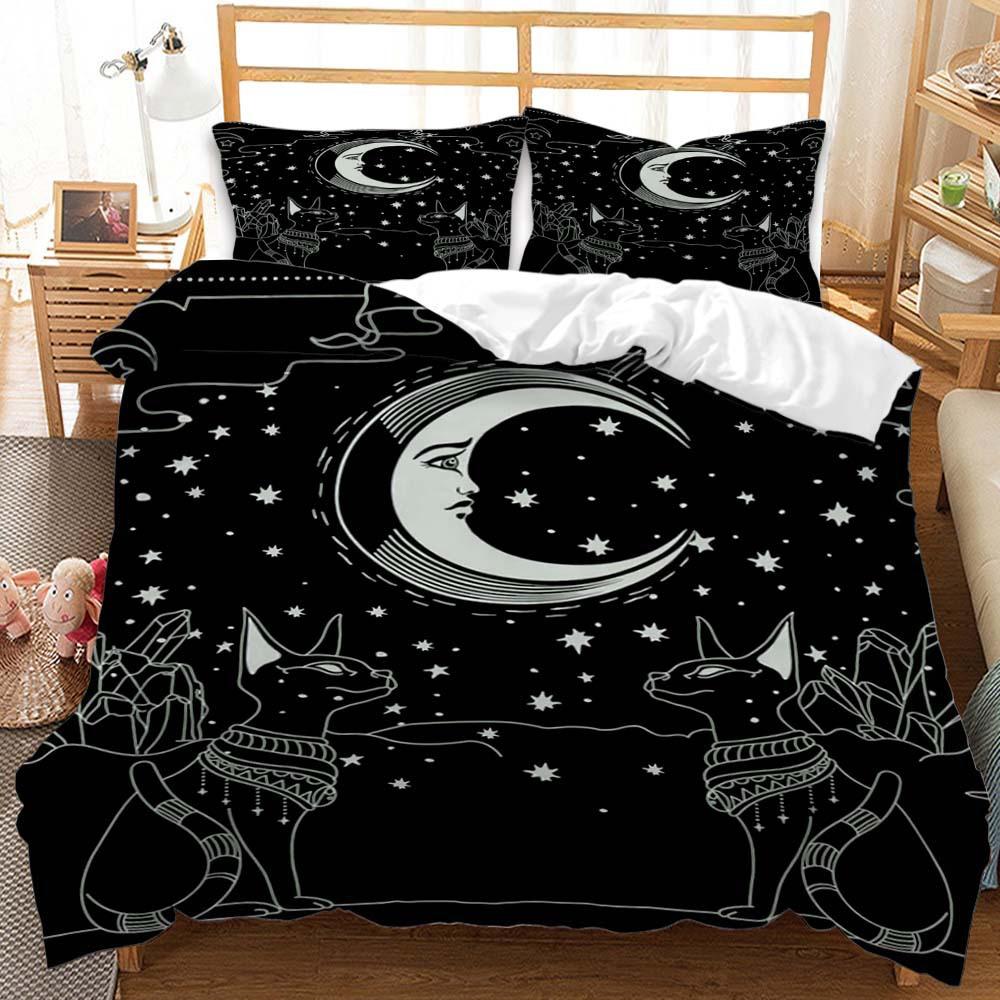 Quilt Cover Three-Piece Sun And Moon Simple Wind Bedding Digital Printing Kit