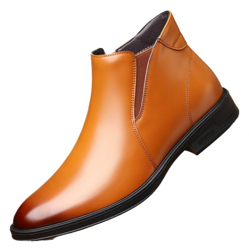 Mens Chelsea Boots Stylish Pointed Toe Low-Cut Leather Look Dress Business Casual Winter Wear