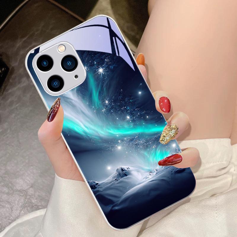 Блестящее Звездное Небо Для IPhone 15 Pro 14 13 12 Mini 11 XS Max XR 7 8 Plus SE 2020 2022 Закаленное Стекло Чехол для Телефона