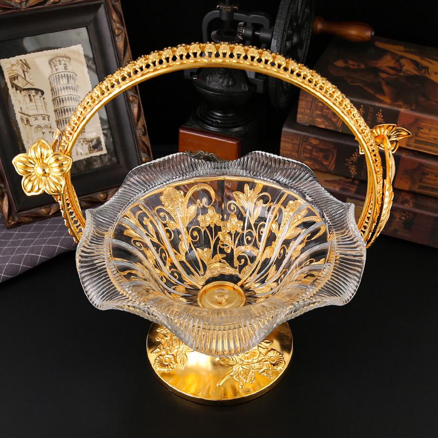 Европейская металлическая ручка-цветок, стеклянная тарелка для фруктов, тарелка для закусок, тарелка для конфет, тарелка для закусок, съемная стеклянная тарелка для фруктов, корзина для фруктов