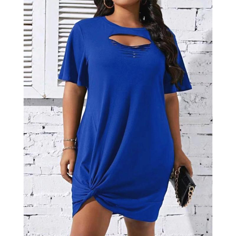 Женские однотонные повседневные платья с вырезом и переплетенными краями