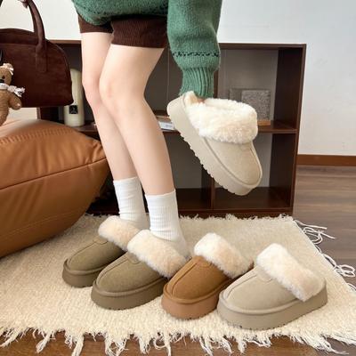 Хлопковые тапочки женские толстая подошва 2025 новые осенне-зимние теплые домашние тапочки кожаные плюшевые интернет-знаменитость тапочки для волос Мори женские