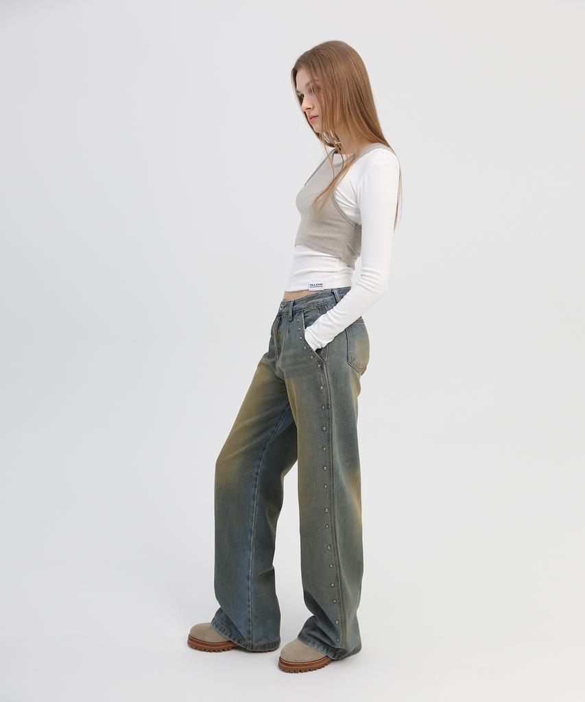 SLLOW GARMENTS Studded Washed Loose Fit Denim