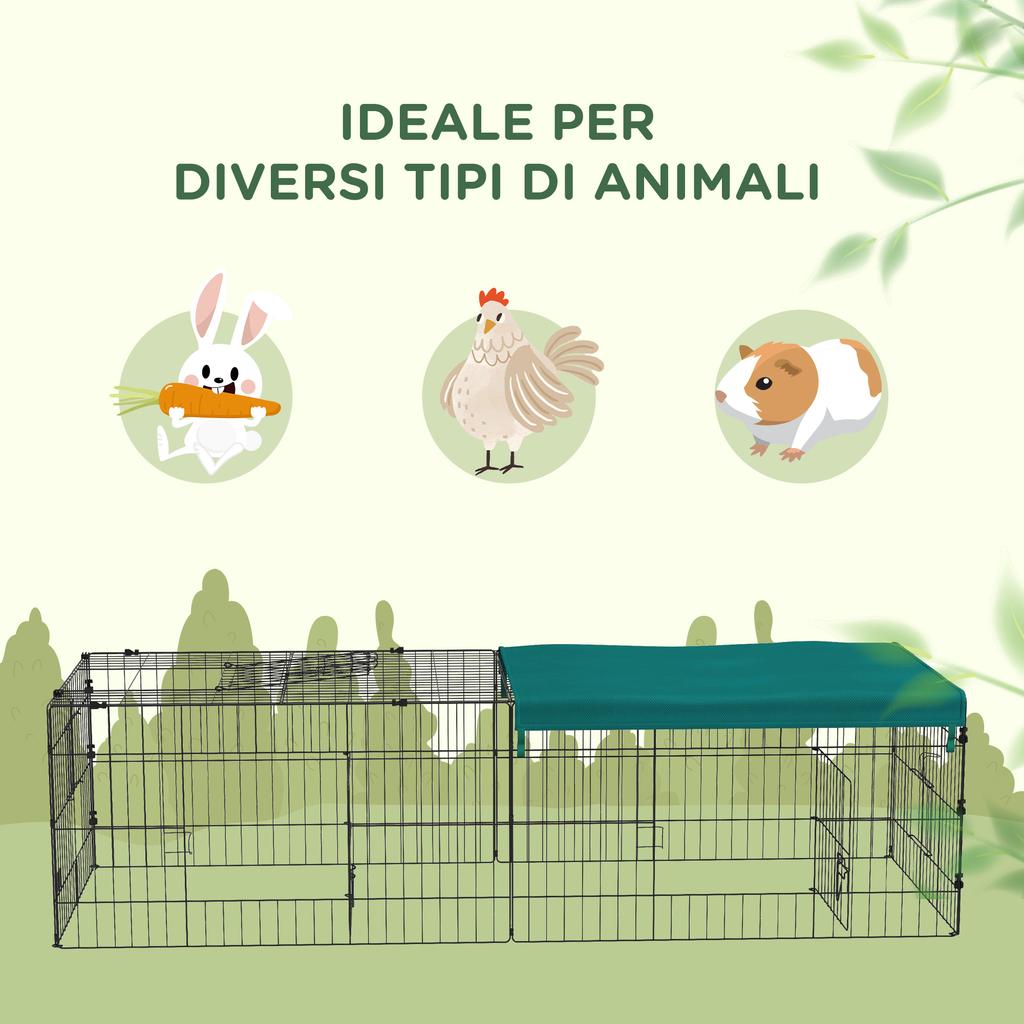 Outdoor and Indoor Rabbit Cage with Steel Roof, 185x75x50cm, Green
