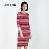 Anlom Женское полосатое трикотажное платье из шелка тутового дерева облегающего кроя