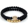 European and American exaggerated 1mm black matte copper bead bracelet, micro-inlaid zircon crown bracelet, set.