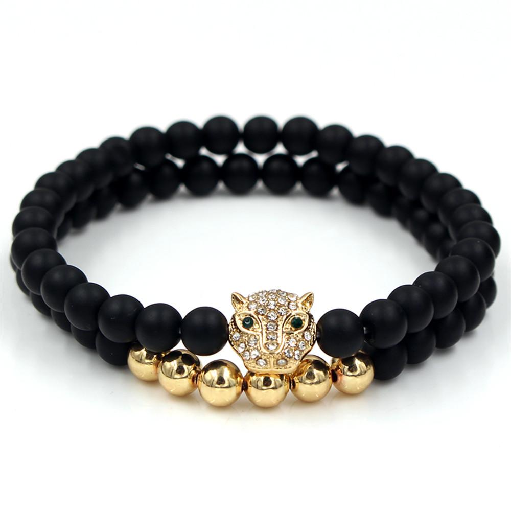 European and American exaggerated 1mm black matte copper bead bracelet, micro-inlaid zircon crown bracelet, set.