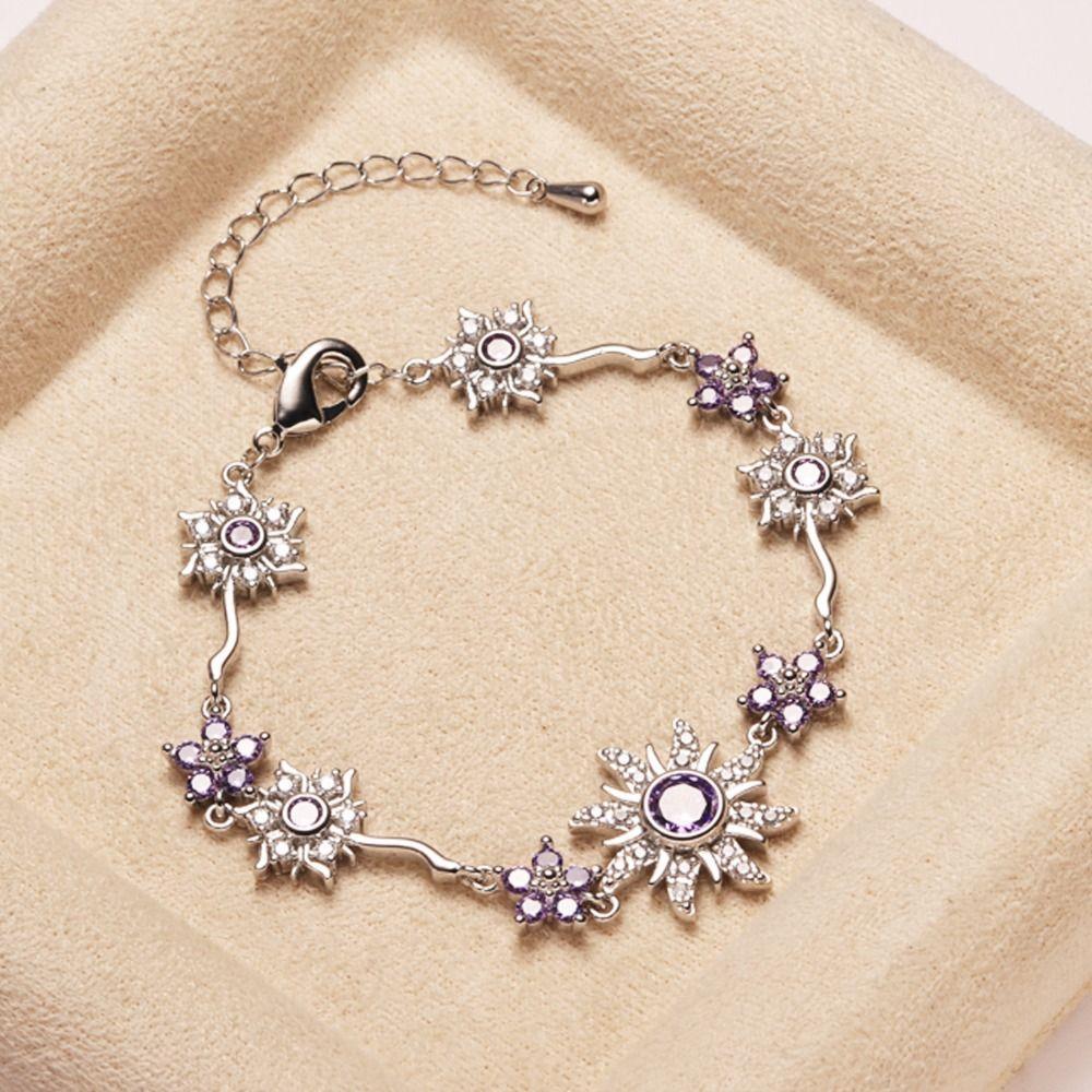 Luxury Sunflower Bracelet Fashion Shiny Rhinestone Bangle Pink Cubic Zirconia Chain Wedding