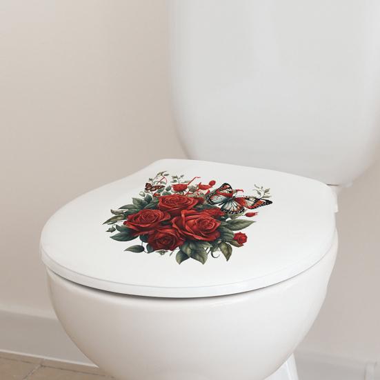 Наклейка на унитаз, съемная водонепроницаемая крышка из ПВХ для гостиной, ванной комнаты, настенное искусство, цветочная крышка для унитаза, День Святого Валентина
